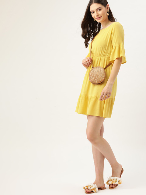 

DressBerry Women Yellow Solid A-Line Dress