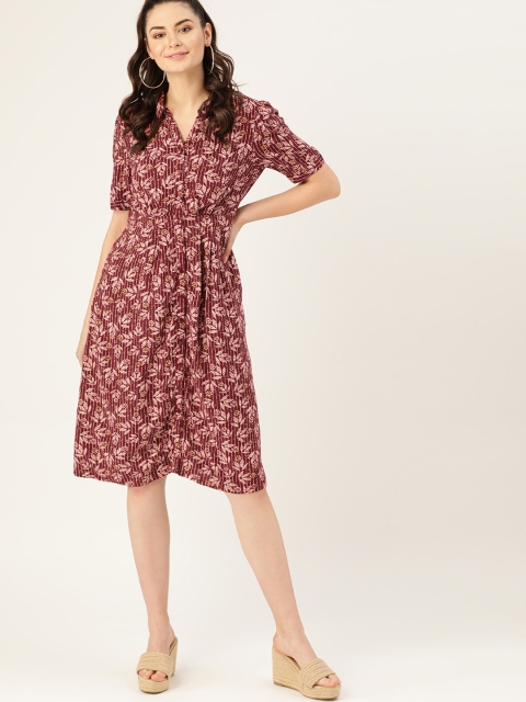 

DressBerry Women Maroon Floral Print Shirt Dress