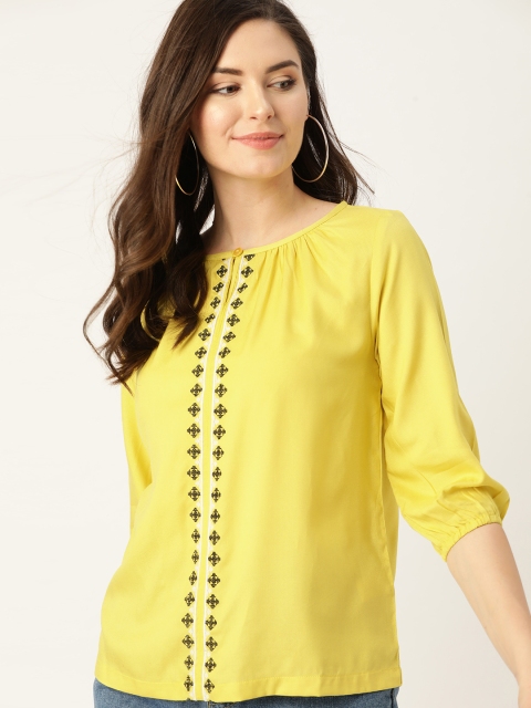 

DressBerry Yellow Embroidered Sustainable Top