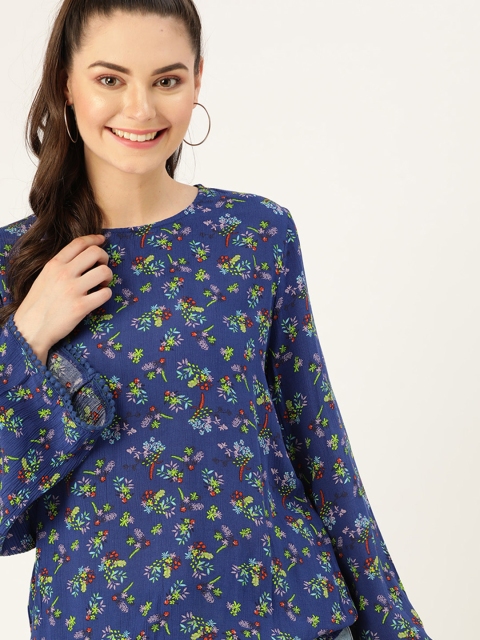 

DressBerry Women Blue & Pink Printed Blouson Top