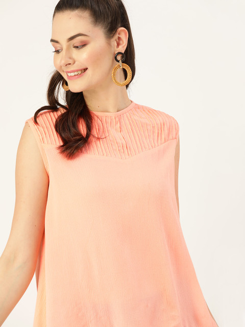 

DressBerry Women Peach-Coloured Solid A-Line Top