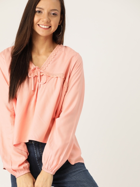 

DressBerry Sustainable ECOVERO Women Peach-Coloured Solid High-Low Top