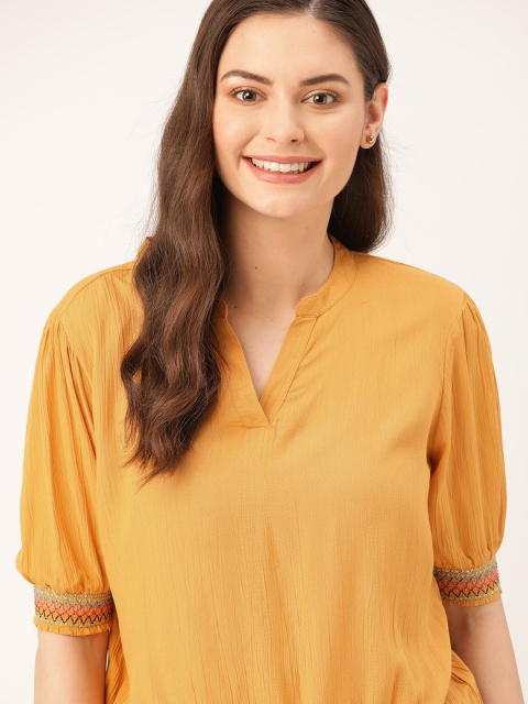 

DressBerry Women Mustard Yellow Solid Blouson Top