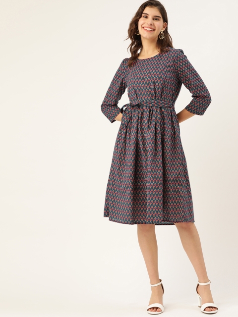 

DressBerry Women Navy Blue & Red Printed A-Line Dress
