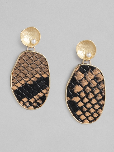 

CORSICA Coffee Brown & Gold-Toned Quirky Drop Earrings