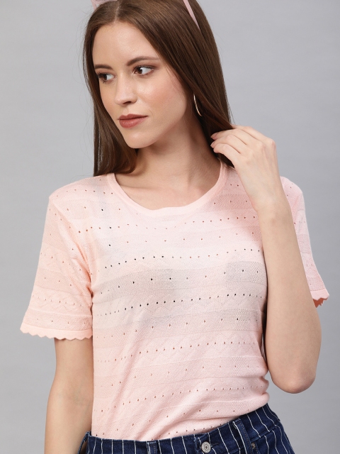 

Levis Women Pink Self Design Top with Cut-Out Detail