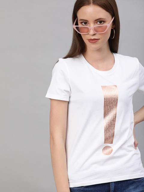 

Levis Women White Printed Round Neck T-shirt With Sheen Detail
