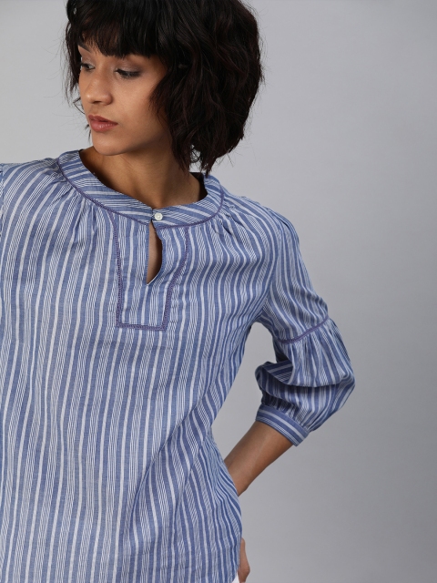 

Levis Women Blue & Grey Striped Pure Cotton Top