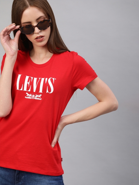 

Levis Women Red Printed Round Neck Pure Cotton T-shirt