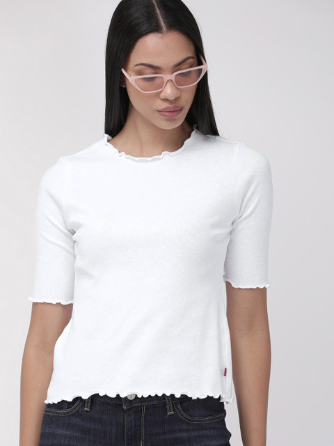 

Levis Women White Solid Round Neck T-shirt
