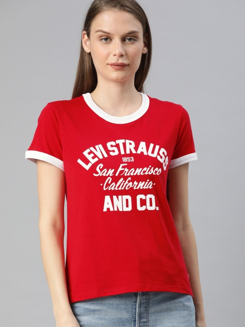 

Levis Women Red & White Printed Round Neck T-shirt