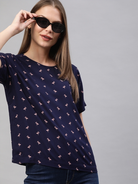 

Levis Women Navy Blue Pink Printed Round Neck Pure Cotton T-shirt