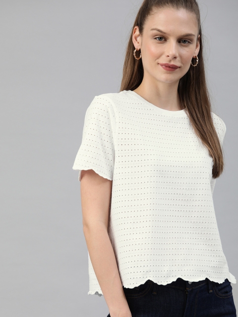 

Levis Women White Self Design Schiffli Semi Sheer Top