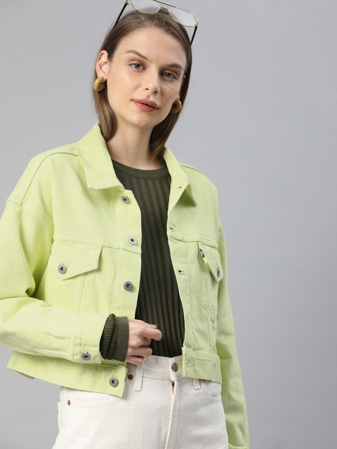 

Levis Women Lime Green Solid Cropped Denim Jacket