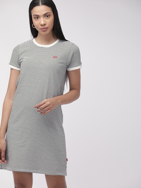 

Levis Women White & Black Striped T-shirt Dress