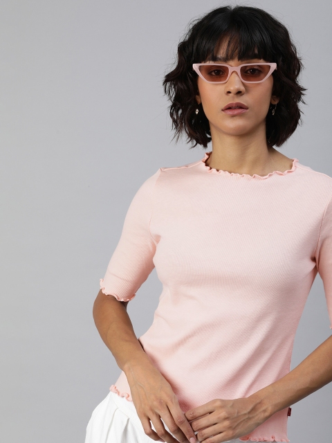 

Levis Women Pink Solid Round Neck T-shirt