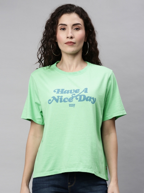 Women Green Printed Round Neck T-shirt