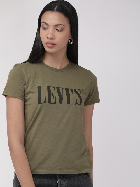 

Levis Women Olive Green Printed Round Neck T-shirt