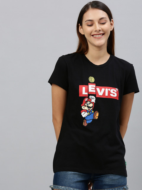 

Levis Super Mario Women Black Printed Round Neck T-shirt