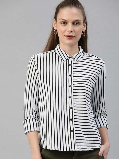 

Levis Women White & Black Regular Fit Striped Casual Shirt