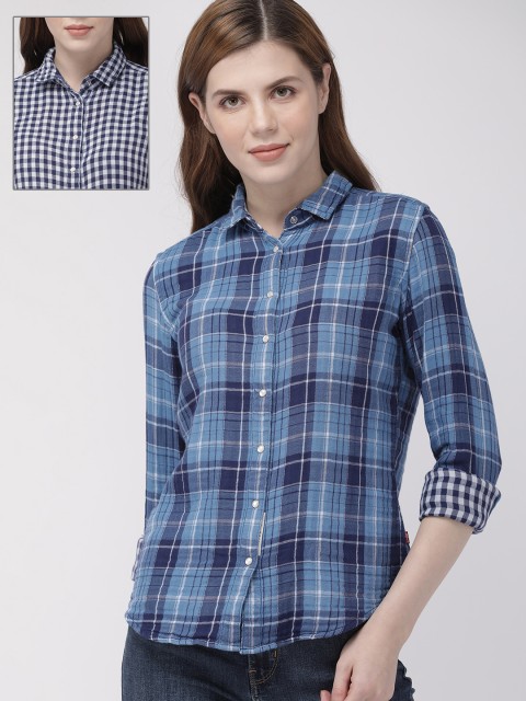

Levis Women Blue & White Regular Fit Checked Casual Reversible Shirt