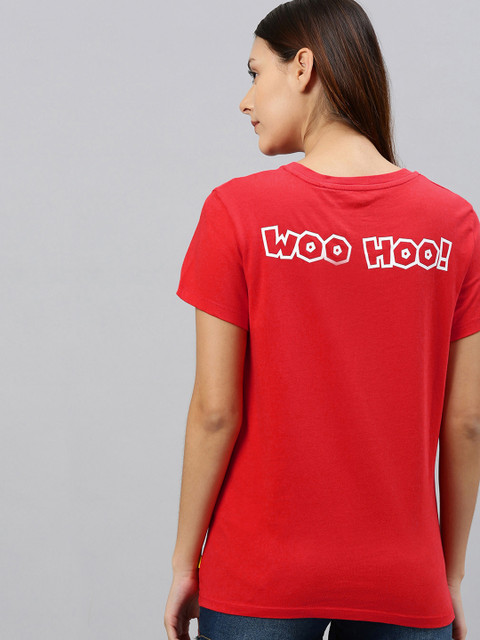 

Levis Super Mario Women Red Back Printed Round Neck Pure Cotton T-shirt