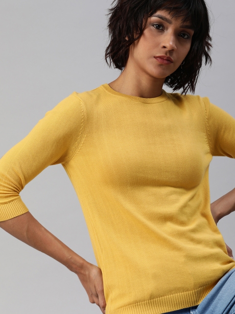 

Levis Women Mustard Yellow Solid Knitted Pure Cotton Top