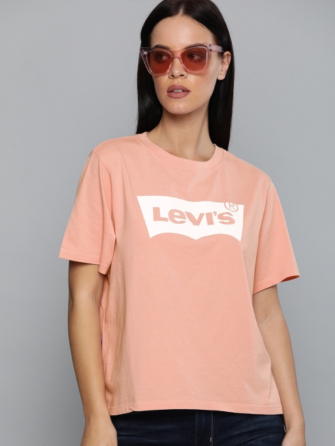

Levis Women Pink Printed Boxy Fit Round Neck Pure Cotton T-shirt