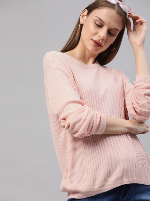 

Levis Women Pink Ribbed Pullover Sweater