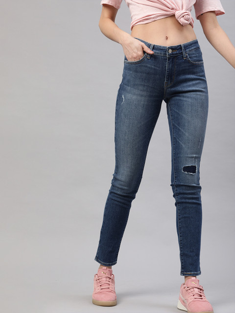 

Levis Women Blue 711 Skinny Fit Mid-Rise Mildly Distressed Stretchable Jeans
