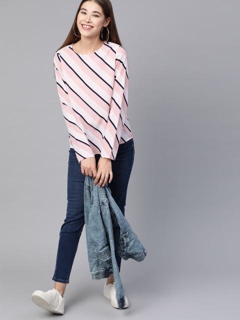 

Mast & Harbour Women Off-White & Pink Striped Top