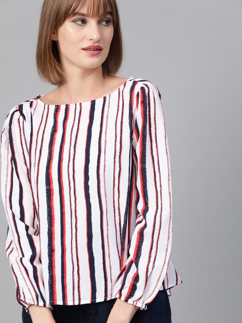 

Mast & Harbour Women White & Navy Blue Striped Top