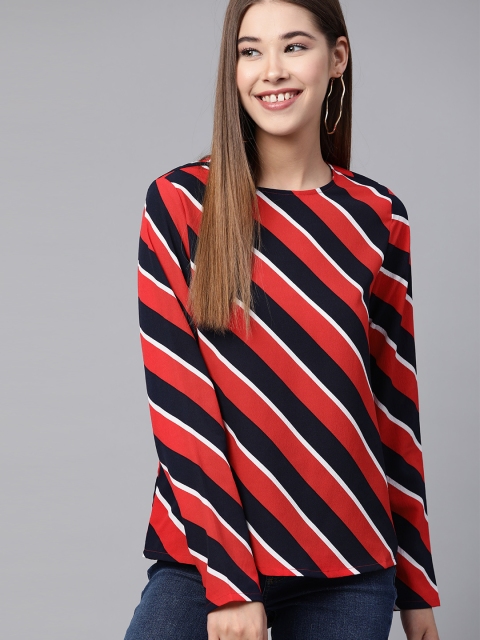 

Mast & Harbour Women Red & Navy Blue Striped Top