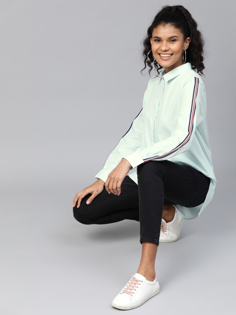 

Mast & Harbour Women Sea Green Regular Fit Solid Casual Shirt