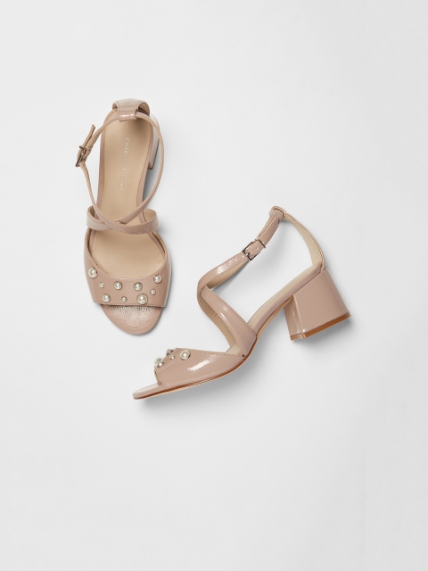 

CHARLES & KEITH Women Nude-Coloured Embellished Mid-Top Heels