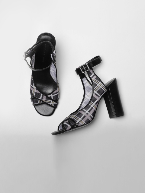

CHARLES & KEITH Women Black & Purple Printed Mid-Top Heels