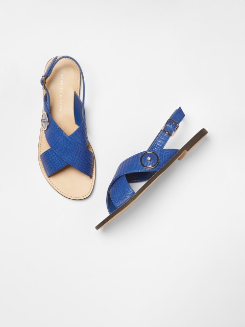 

CHARLES & KEITH Women Blue Textured Open Toe Flats
