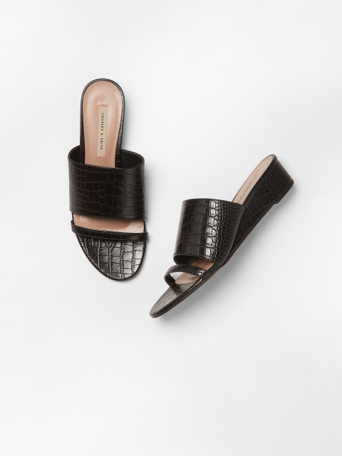 

CHARLES & KEITH Women Black Textured Wedges