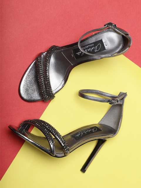 

CHARLES & KEITH Women Silver-Toned Solid Sandals