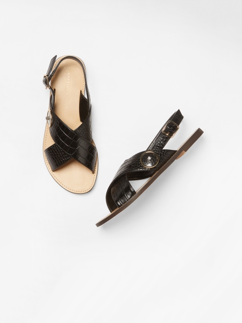 

CHARLES & KEITH Women Black Textured Open Toe Flats