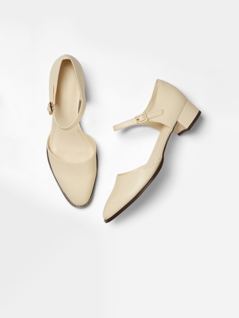

CHARLES & KEITH Women Cream-Coloured Solid Mid-Top Heels