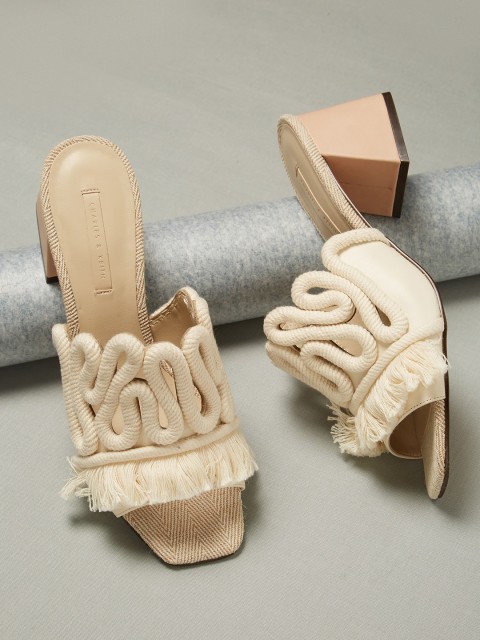 

CHARLES & KEITH Women Cream-Coloured Woven Design Block Heels