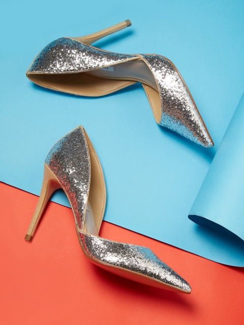 

CHARLES & KEITH Women Silver-Toned Solid Pumps