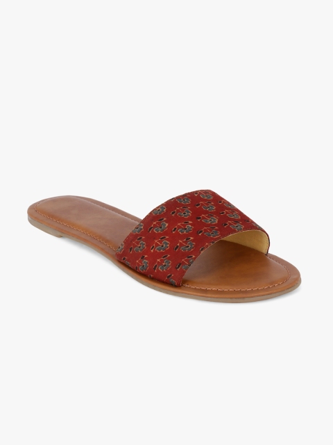 

The Tassle Life Women Maroon Printed Open Toe Flats