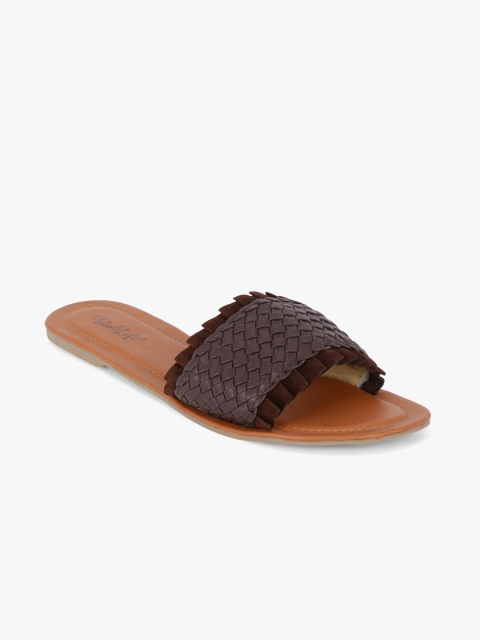 

The Tassle Life Women Brown Woven Design Open Toe Flats