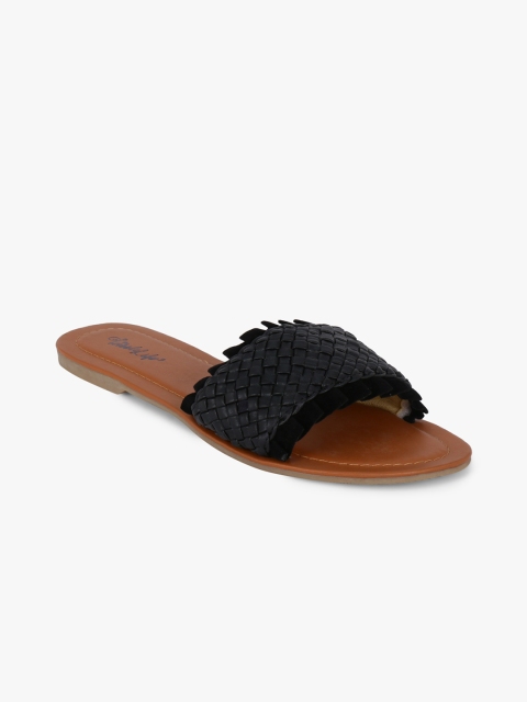 

The Tassle Life Women Black Woven Design Open Toe Flats