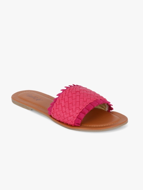 

The Tassle Life Women Pink Woven Design Open Toe Flats