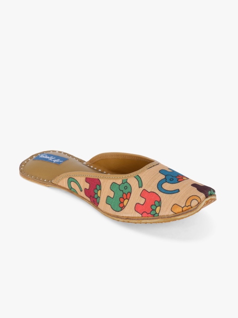 

The Tassle Life Women Beige Printed Leather Mules