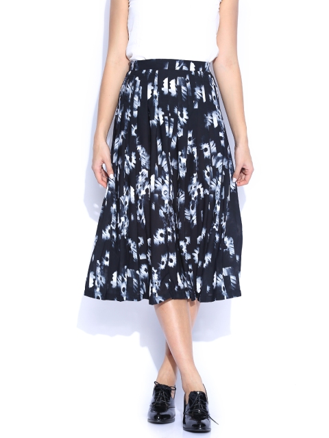 

Tokyo Talkies Black Printed Midi Skirt