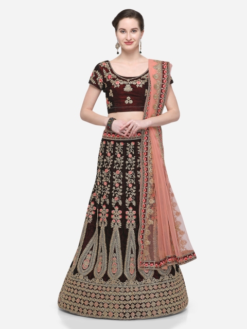 

V SALES Maroon Semi-Stitched Lehenga & Blouse with Dupatta